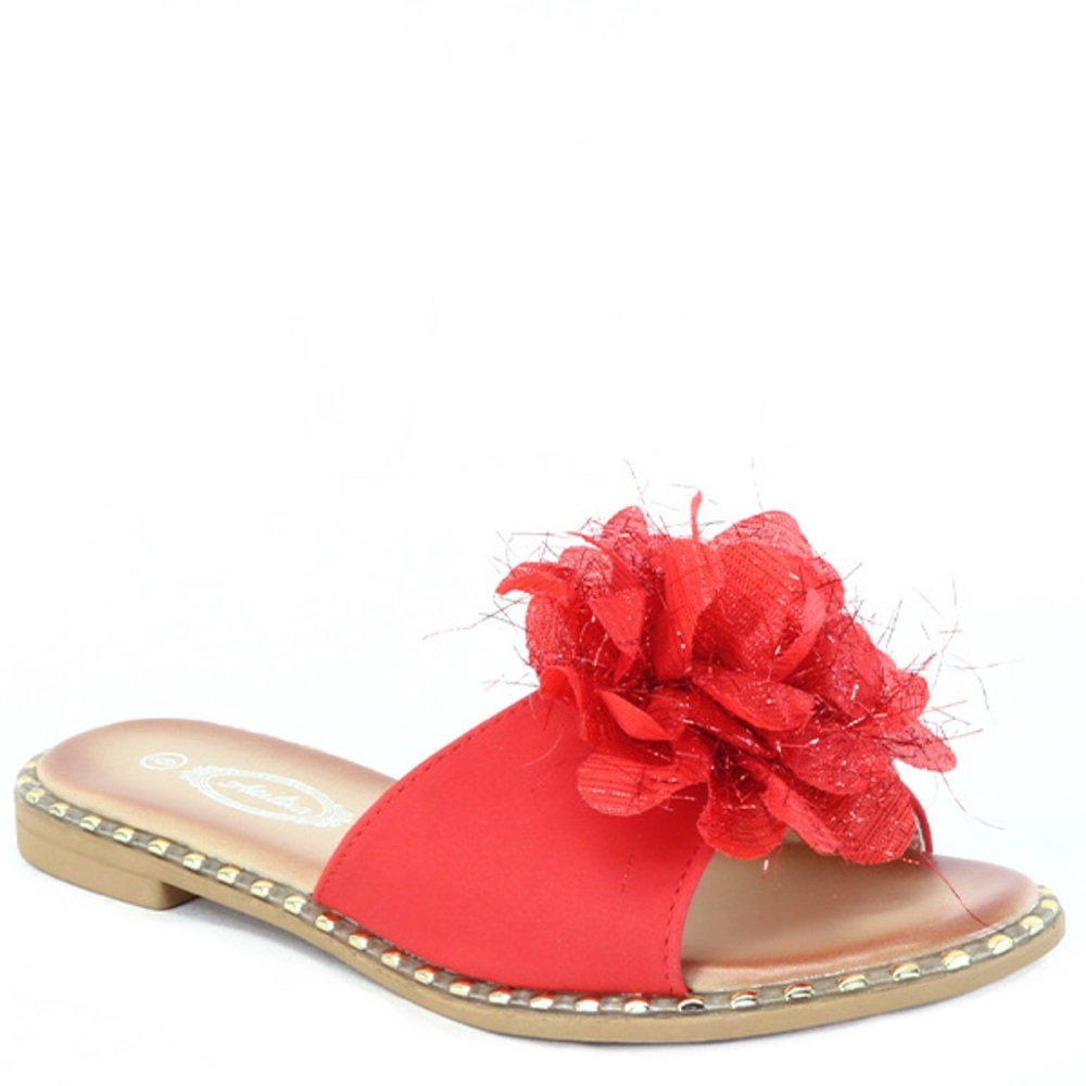 Italina Cha Cha Elegant Red Floral Sparkle Women's Slide Flatform Sandals